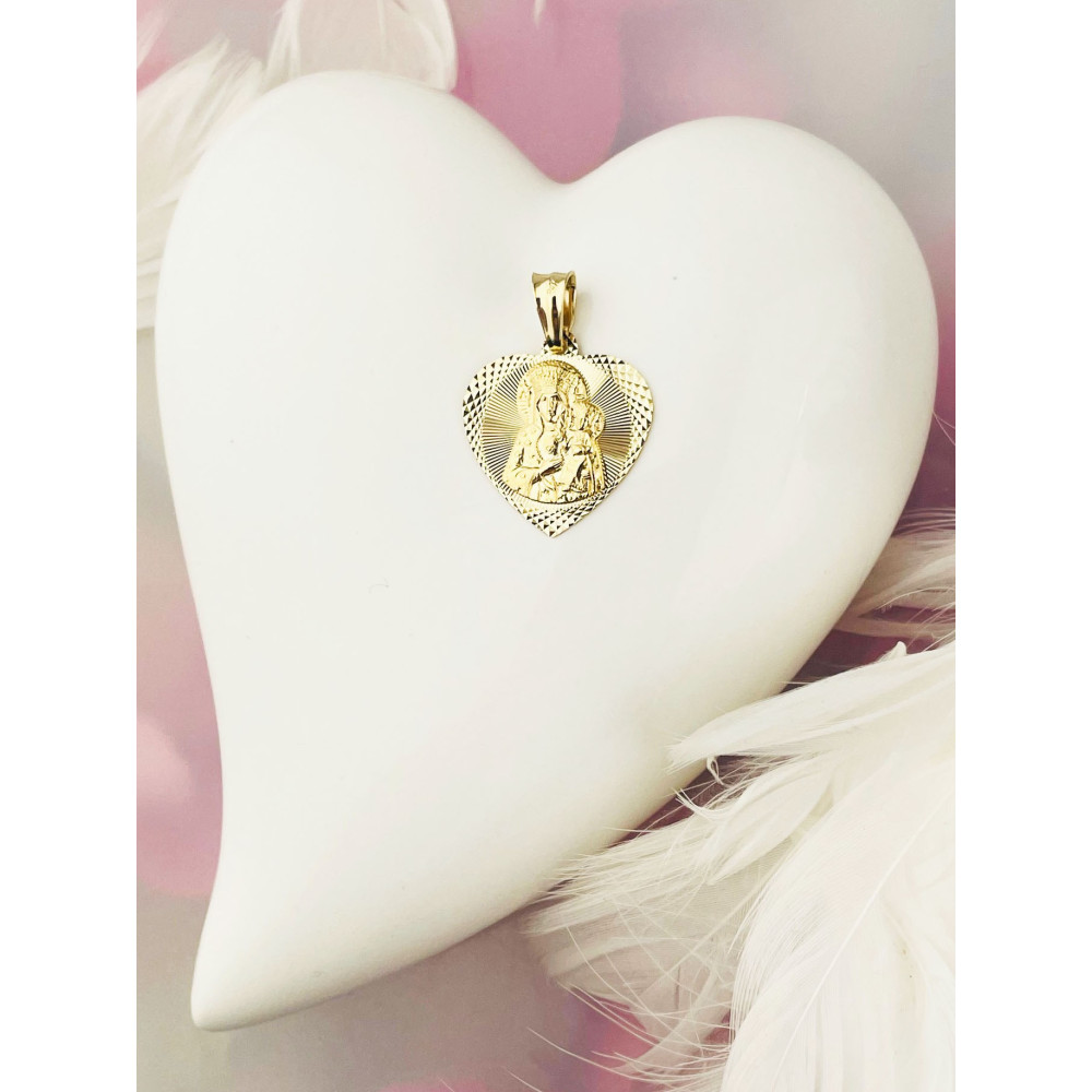Herz Anhänger Madonna Maria mit Jesus Goldanhänger Erstkommunion 585er 14KT