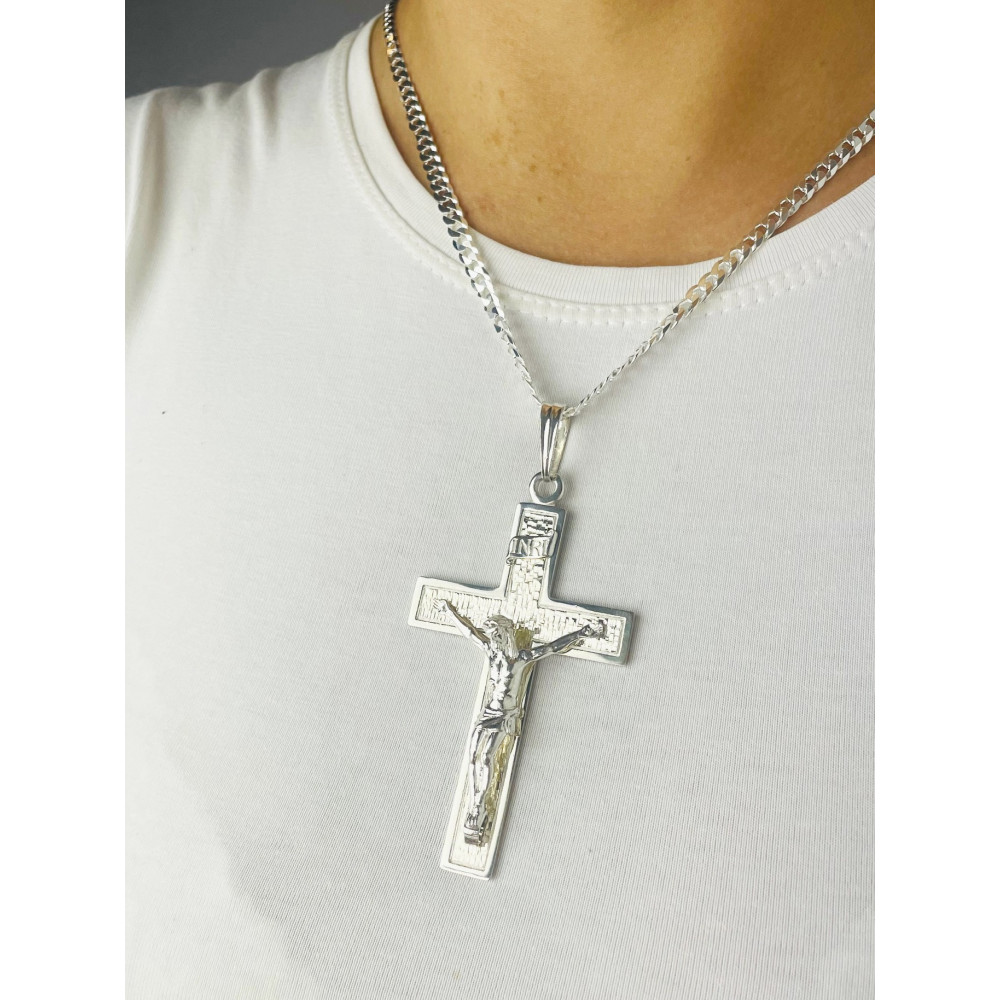 Srebrny duży Krzyż Pan Jezus figurka
