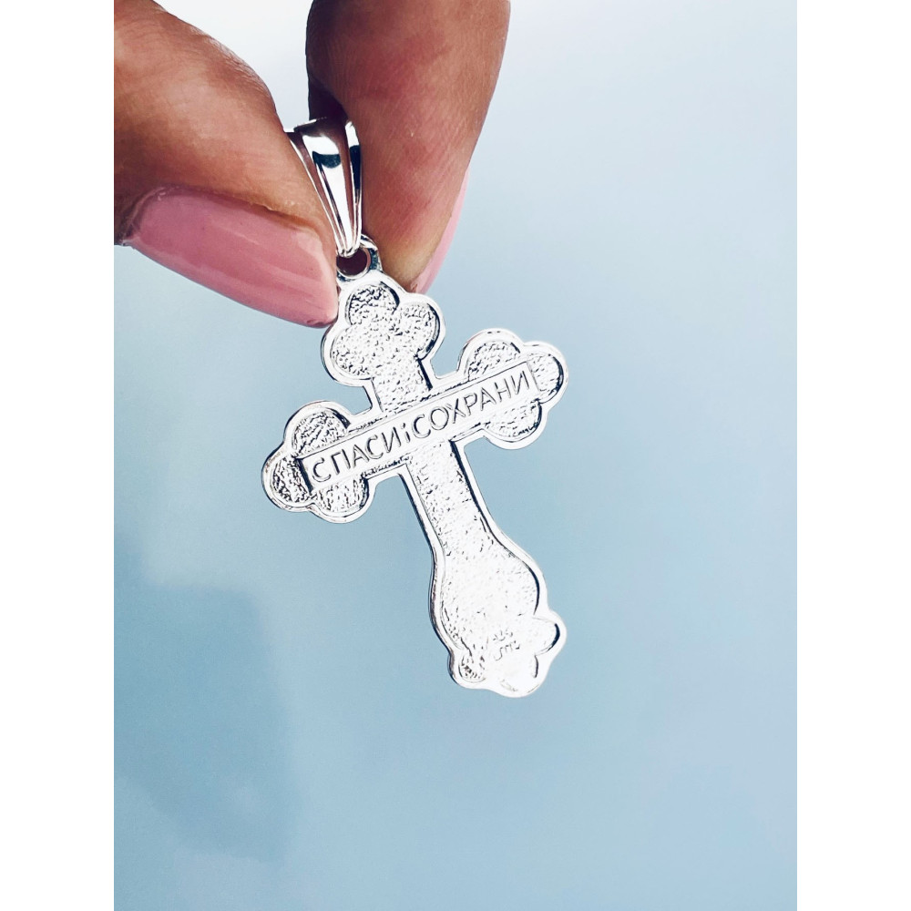 Silber Anhänger orthodoxes Kreuz mit Jesus Christus Erstkommunion Taufe