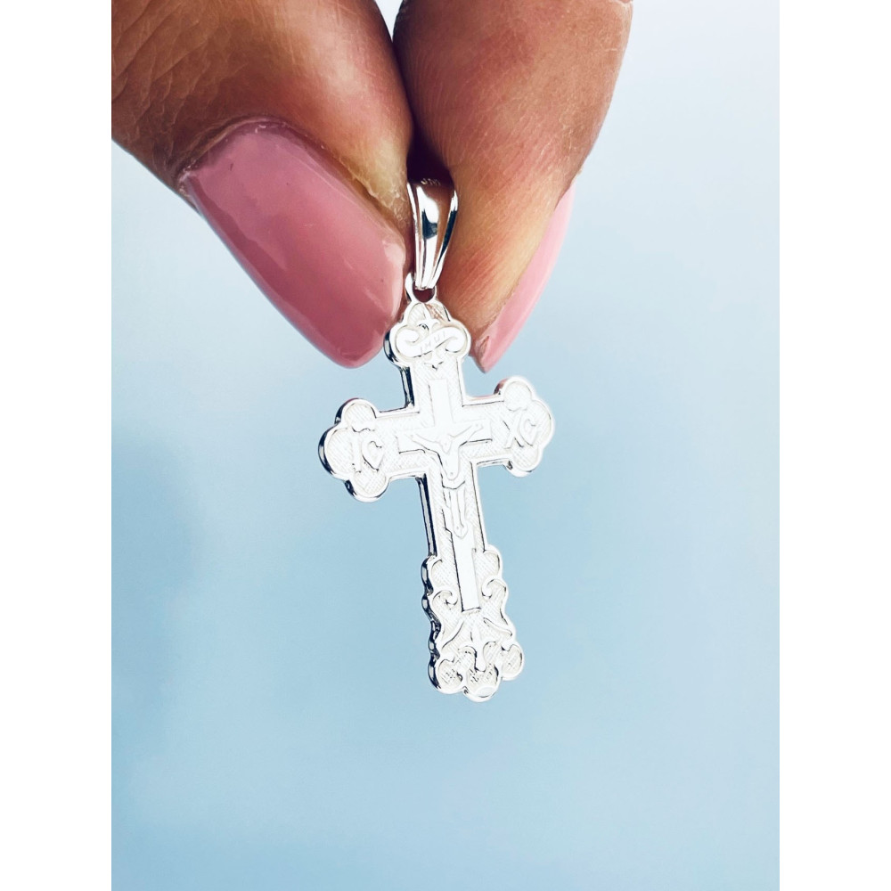 Srebrny krzyżyk prawosławny Pan Jezus Komunia Chrzest