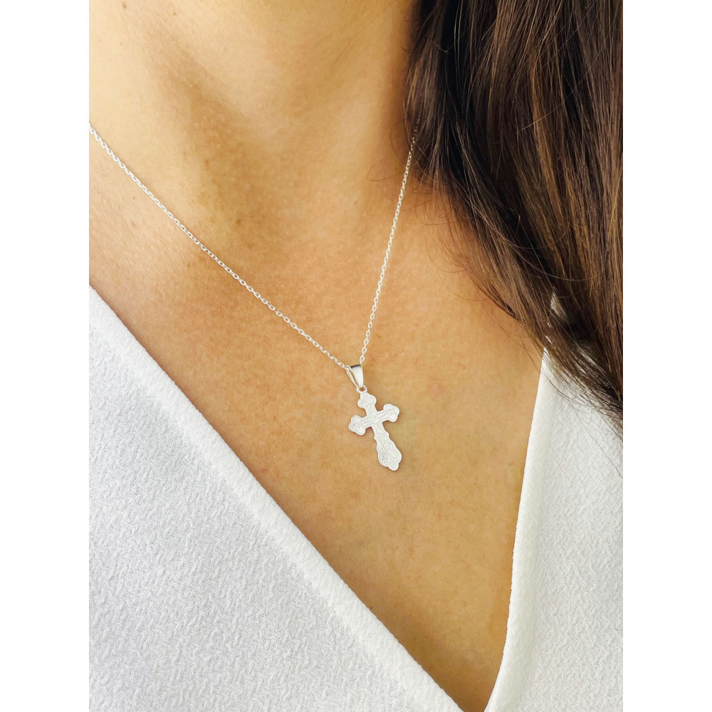 Silber Anhänger orthodoxes Kreuz mit Jesus Christus Erstkommunion Taufe