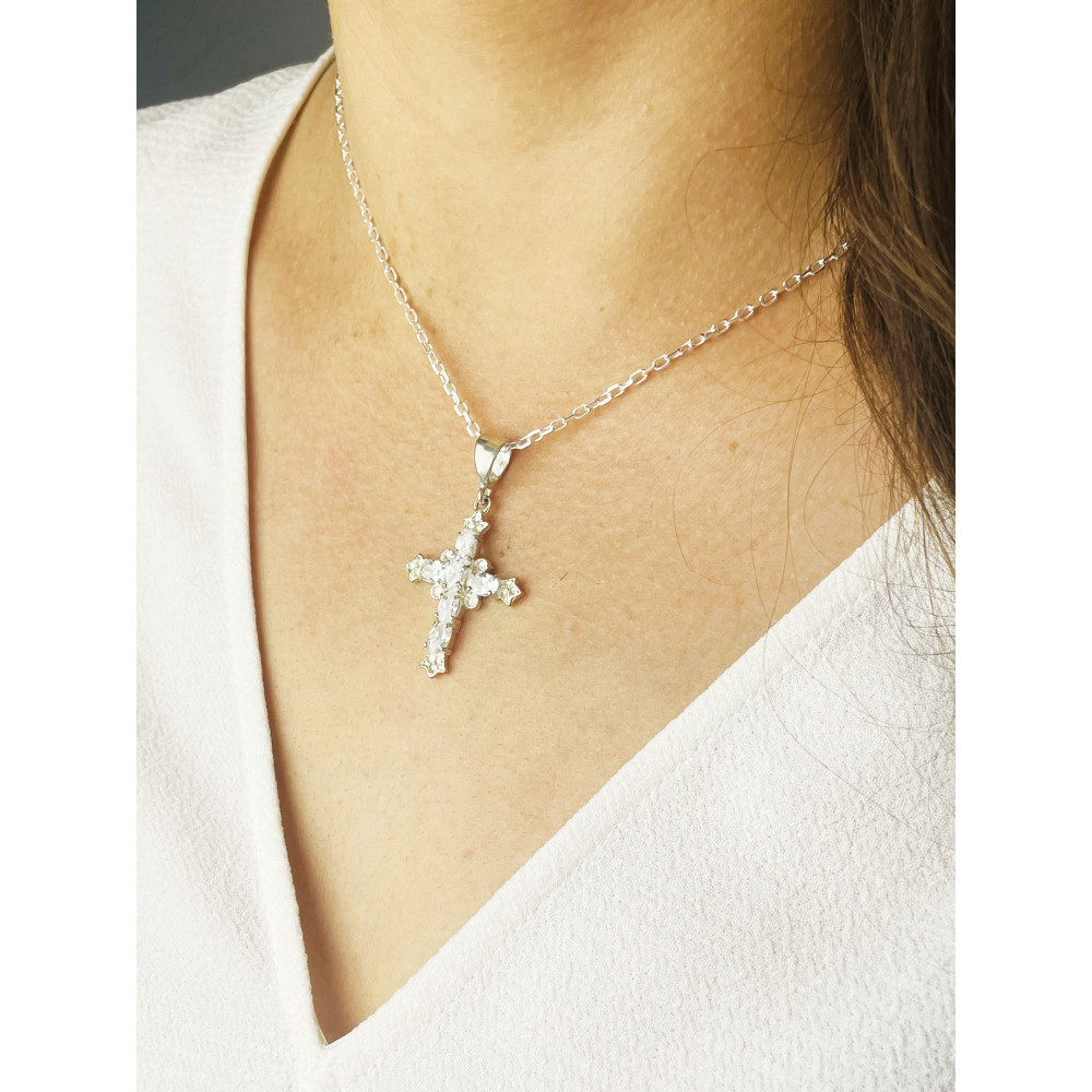 Silber 925er Anhänger Kreuz  mit Zirkonia Erstkommunion Taufe