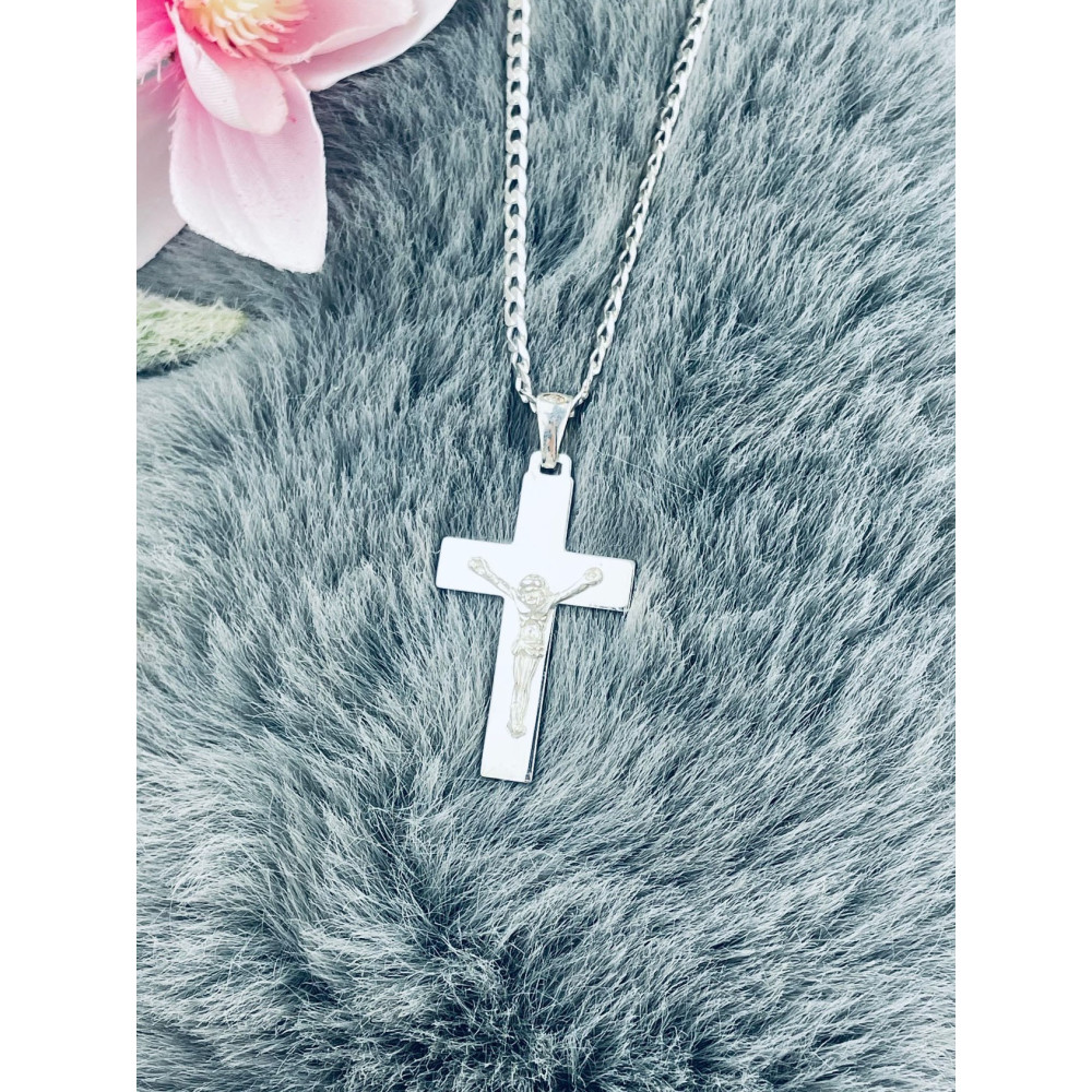 Silber Anhänger Kreuz mit Jesus Christus Erstkommunion Taufe