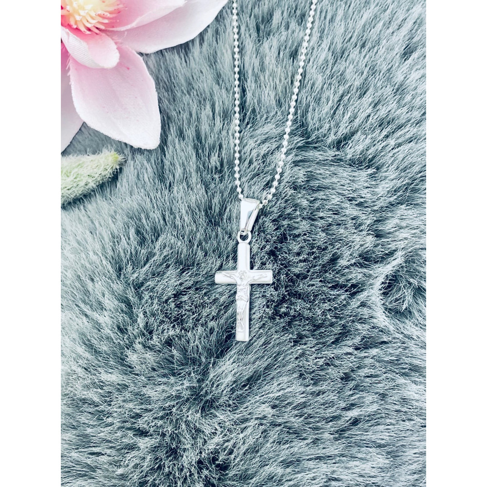 Silber Anhänger Kreuz mit Jesus Christus Erstkommunion Taufe