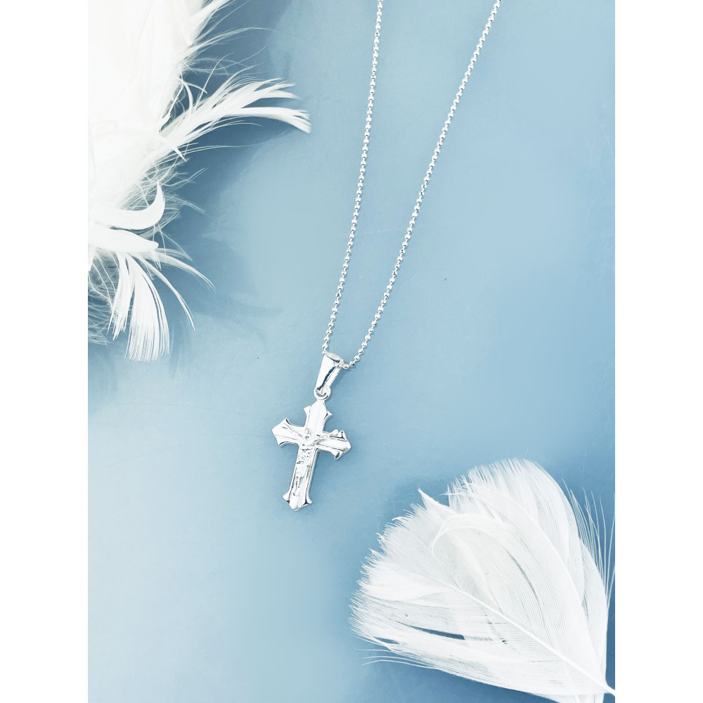 Silber Anhänger Kreuz mit Jesus Christus Erstkommunion Taufe