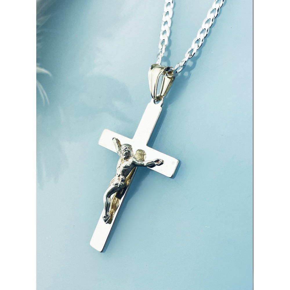 Silber Anhänger Kreuz mit Jesus Christus Erstkommunion Taufe