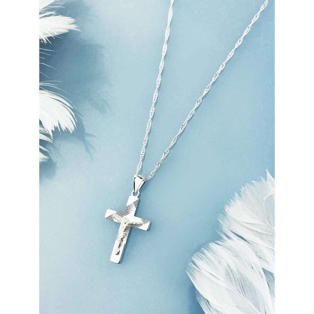 Silber Anhänger Kreuz mit Jesus Christus Erstkommunion Taufe