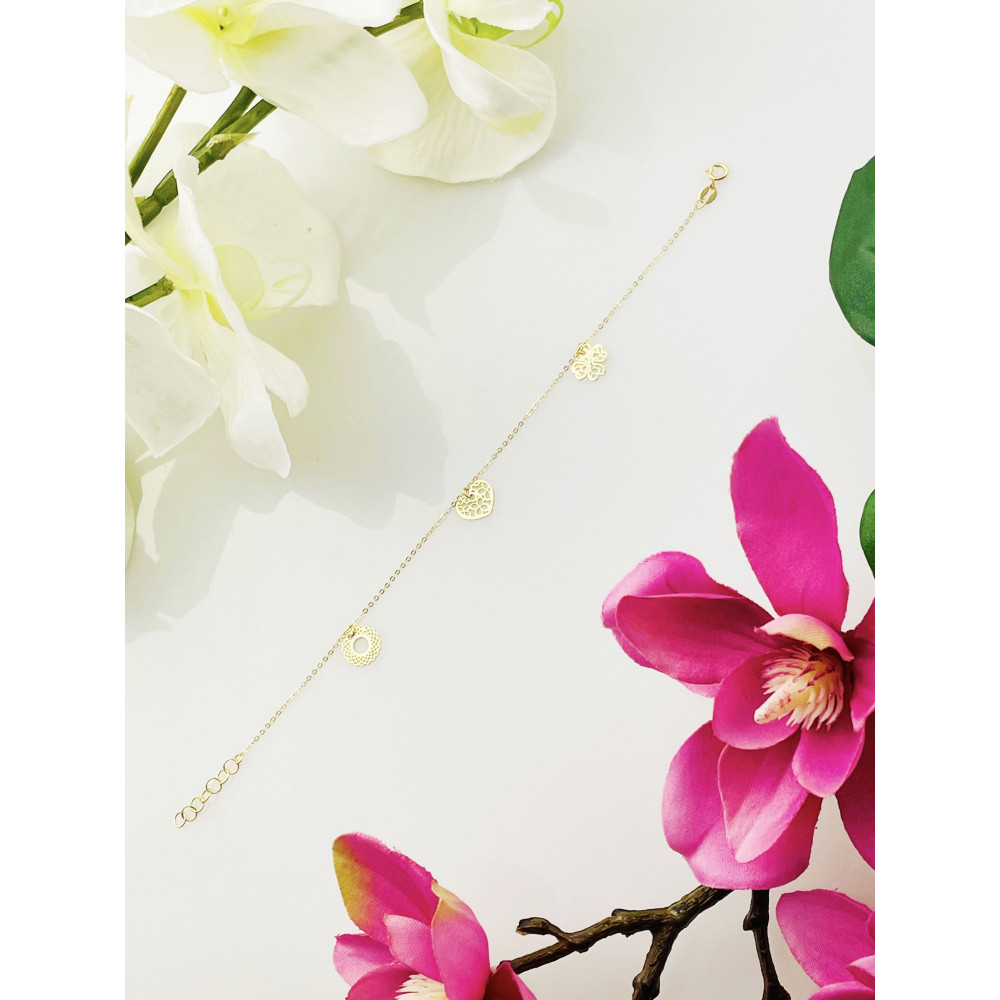 Damen Gold Armband Armkette Anhänger Herz Sonne Kleeblatt