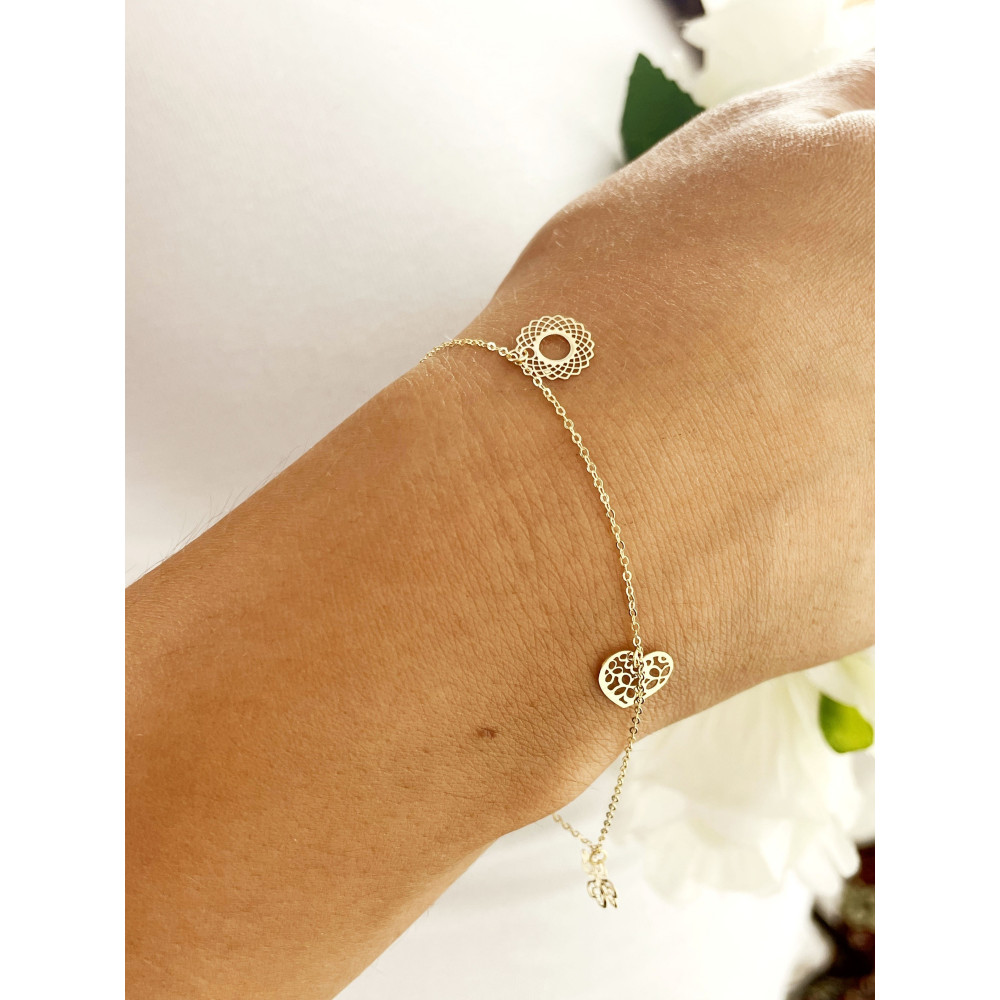 Damen Gold Armband Armkette Anhänger Herz Sonne Kleeblatt
