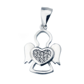 925 Silber Damen Medaillon Anhänger Engel und Herz mit Zirkonia