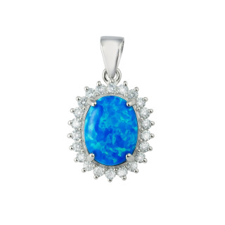 Oval 925 Silber Damen Medaillon Anhänger mit Opal und Zirkonia