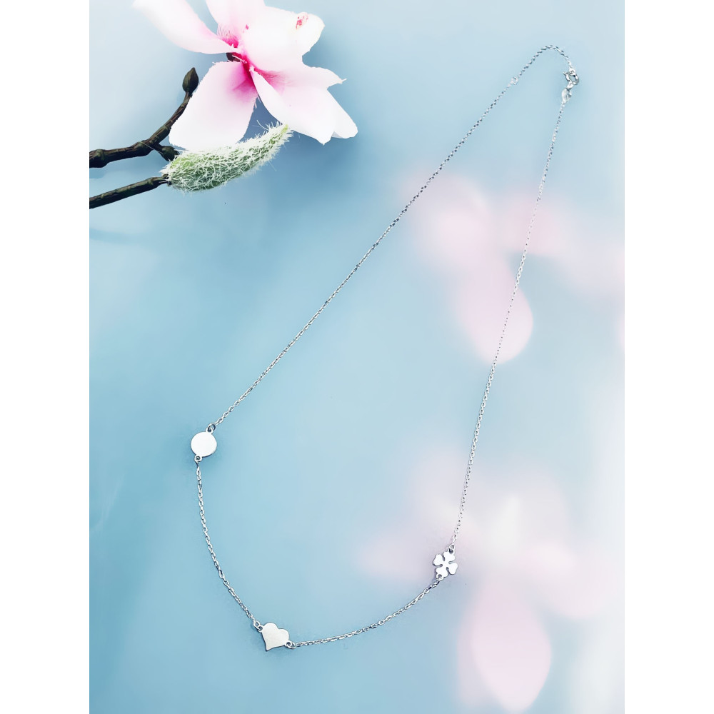 Kleeblatt Herz 925 Silber Halskette Halsband Damen