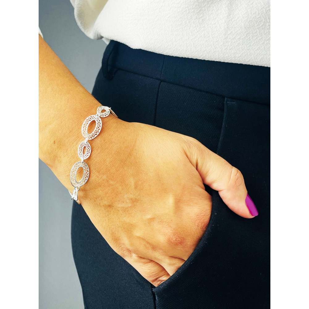 Silber Armband filigran modular - ovale, gewellte Elemente 925