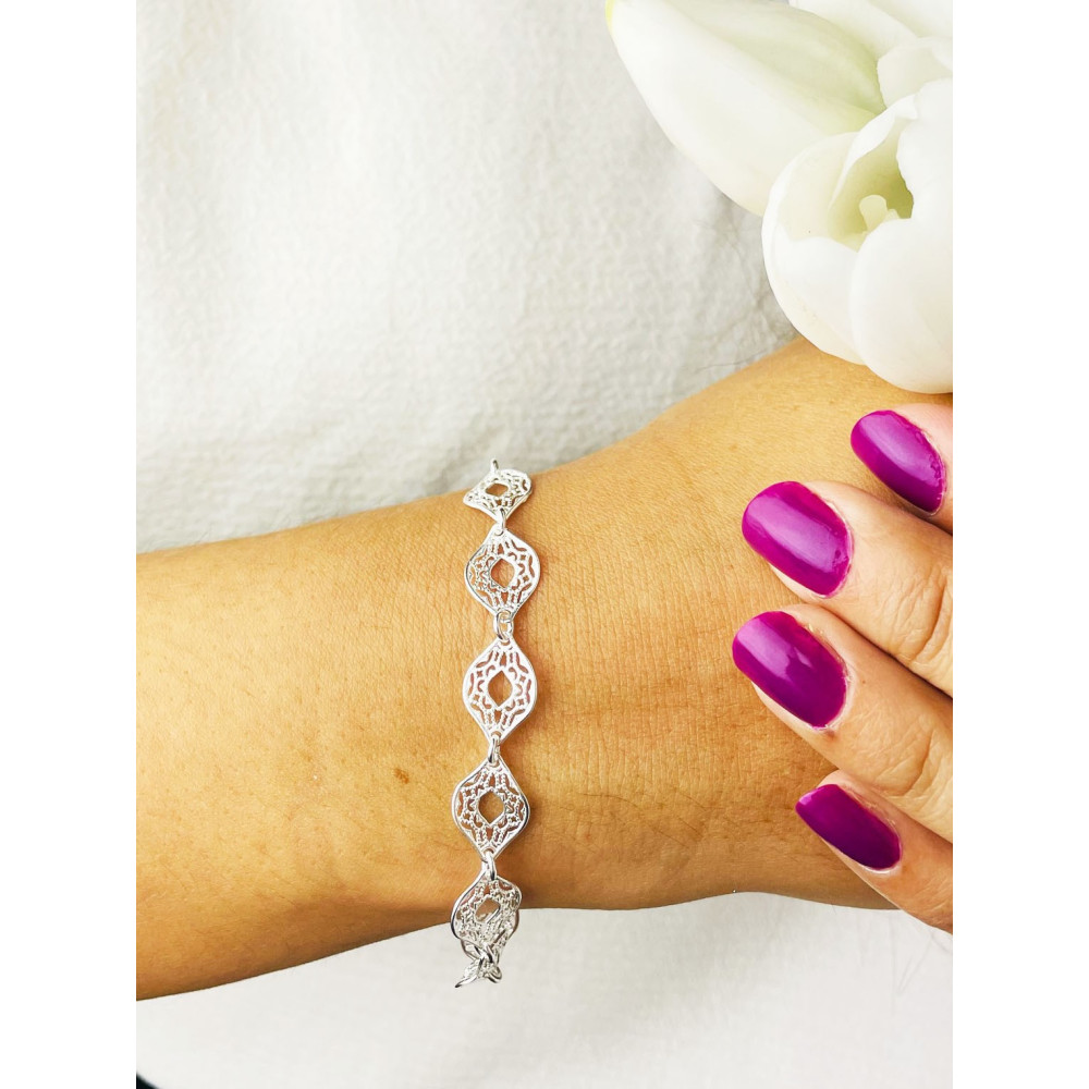 Srebrna bransoletka ażurowa kocie oko