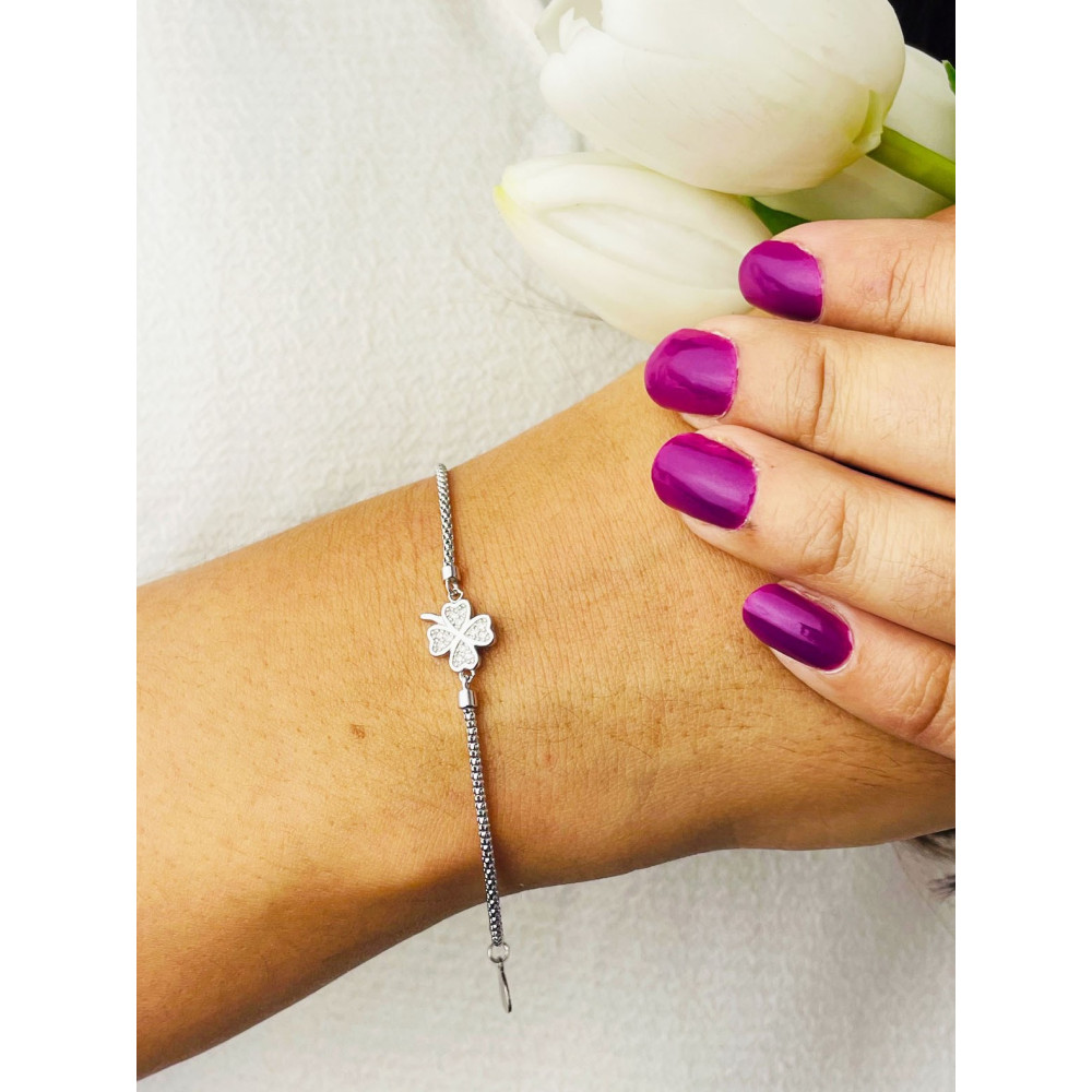 Silberarmband 925 mit Kleeblatt mit Zirkonia