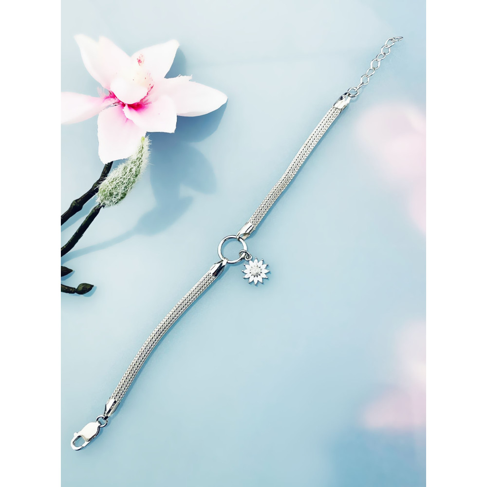Silberarmband 925 mit Blume mit Zirkonia