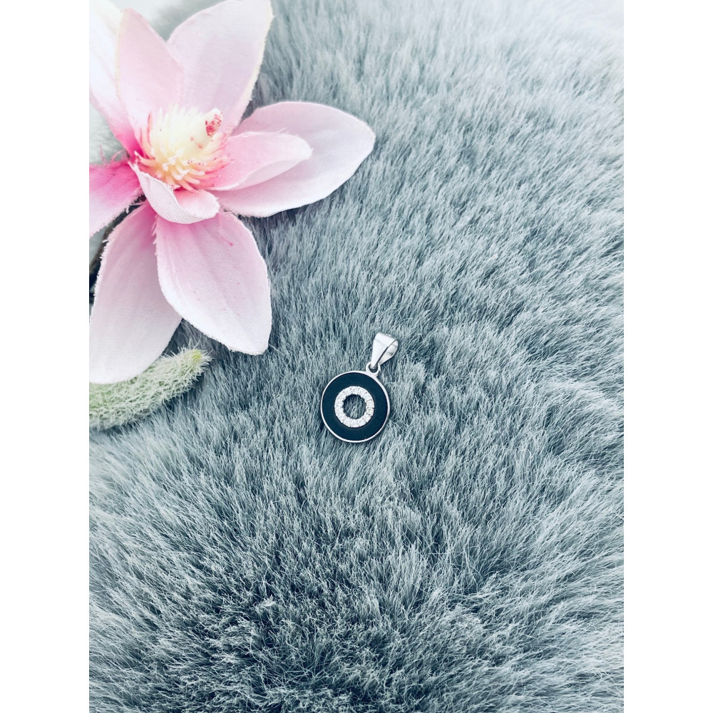 925 Silber Damen Medaillon Anhänger schwarzer Kreis mit Zirkonia