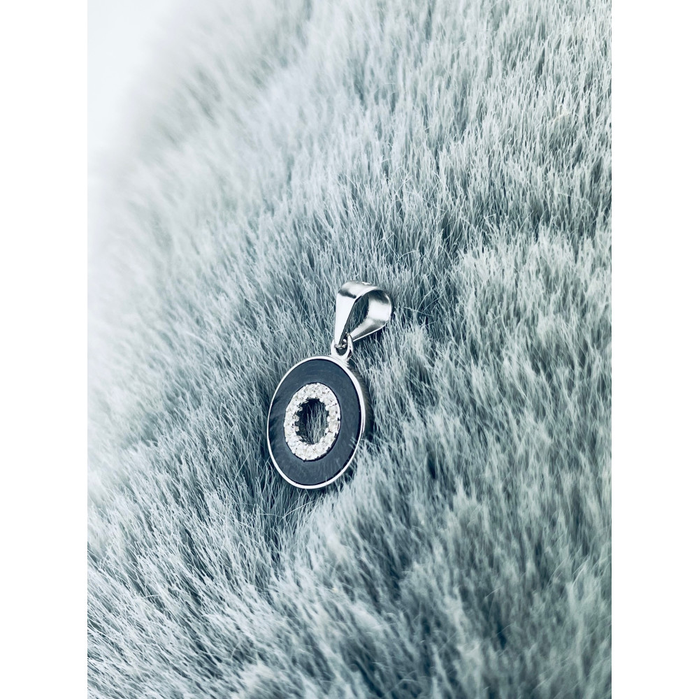 925 Silber Damen Medaillon Anhänger schwarzer Kreis mit Zirkonia