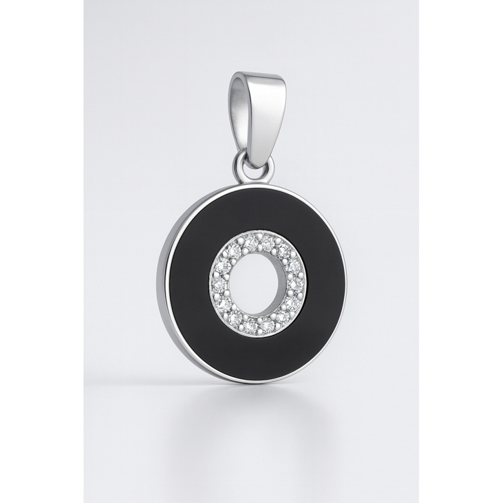 925 Silber Damen Medaillon Anhänger schwarzer Kreis mit Zirkonia