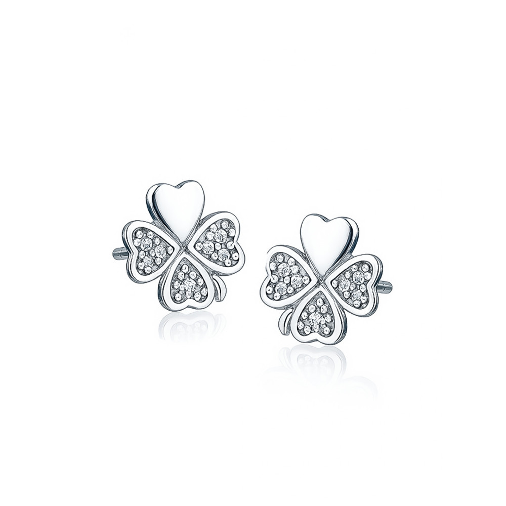 925 Silber Ohrringe Kleeblatt mit Zirkonia