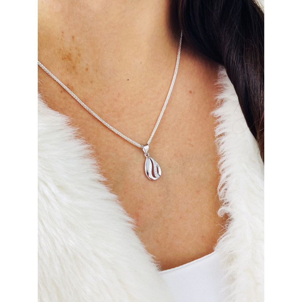 925 Silber Damen Medaillon Anhänger Träne mit Zirkonia