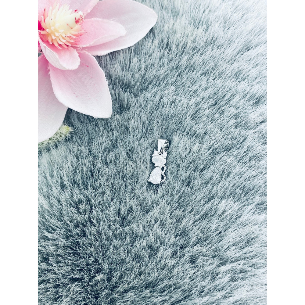 Silber Damen Medaillon Anhänger Katze mit Zirkonia