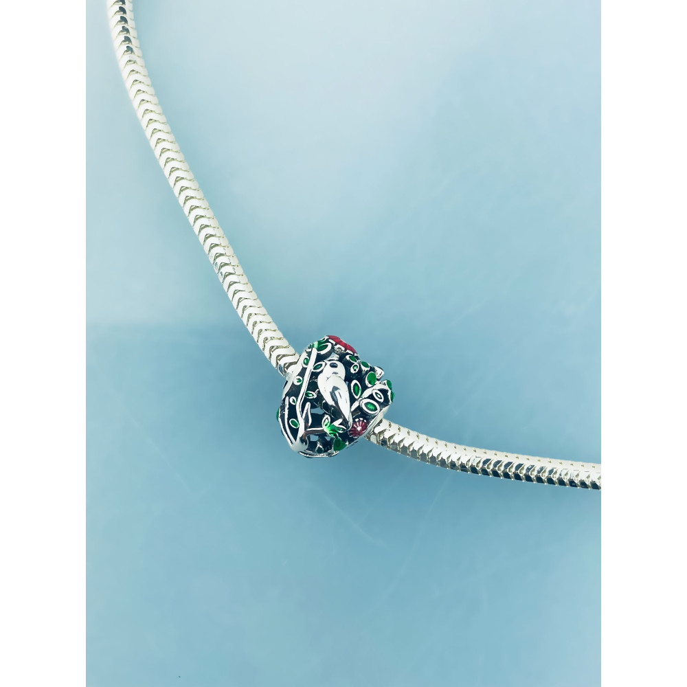 Srebrny koralik zawieszka charms serce ptaszek vintage