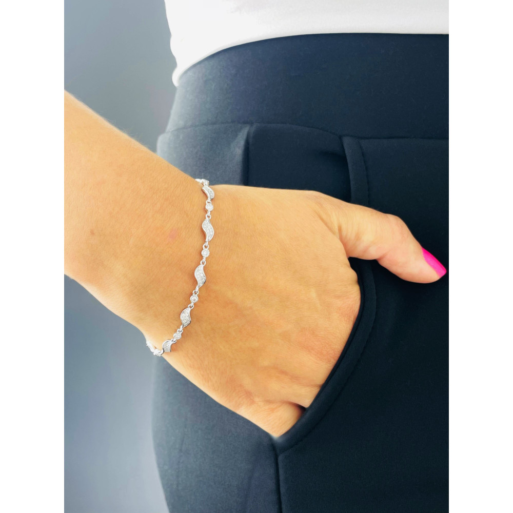Silberarmband 925 Damen mit Zirkonia Blattdesign verstellbar