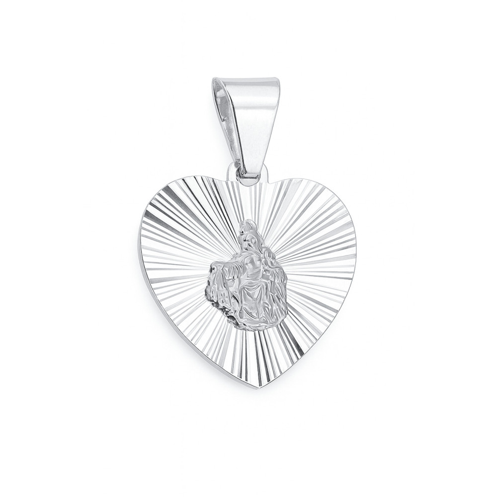 Srebrny medalik dwustronny serce Szkaplerz Matka Boska z góry Karmel i Pan Jezus