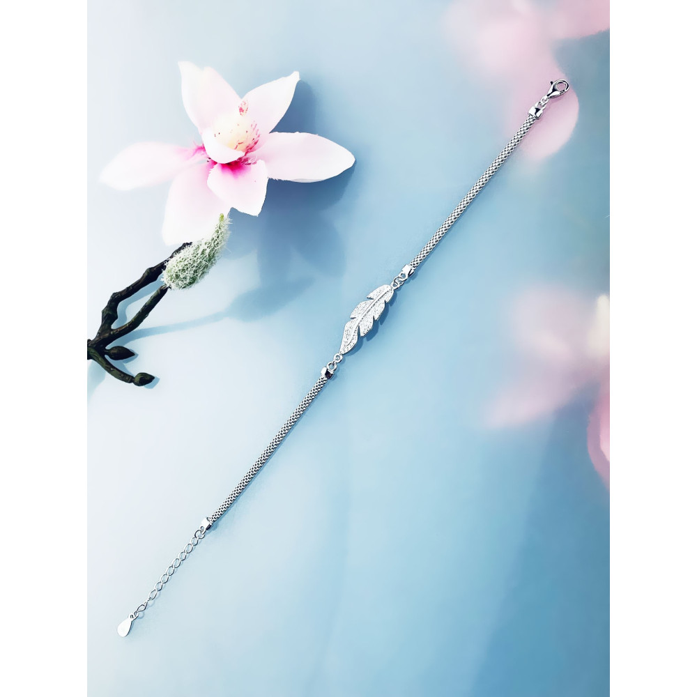 Silberarmband 925 mit Feder mit Zirkonia