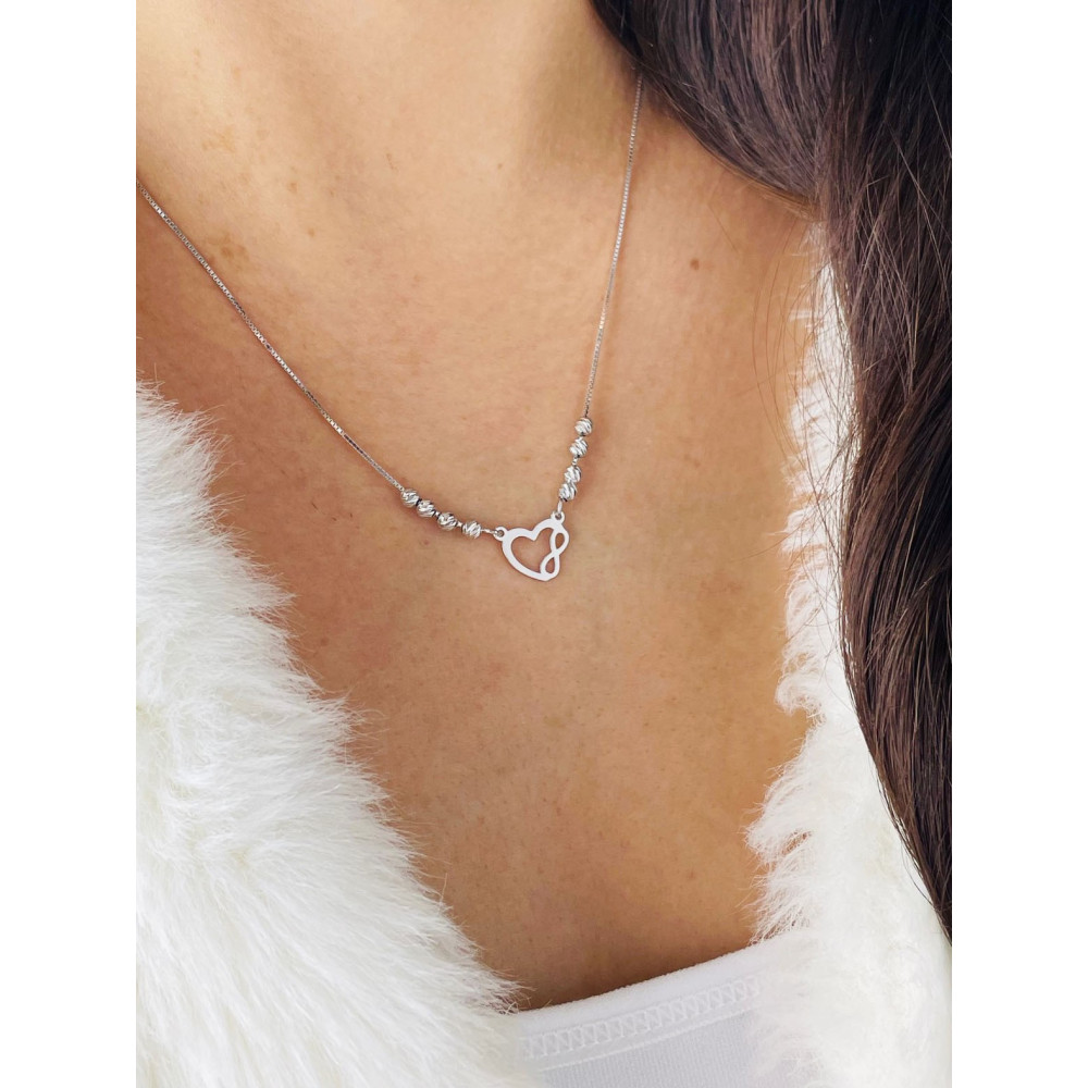Herz und Infinity 925 Silber Halskette Halsband
