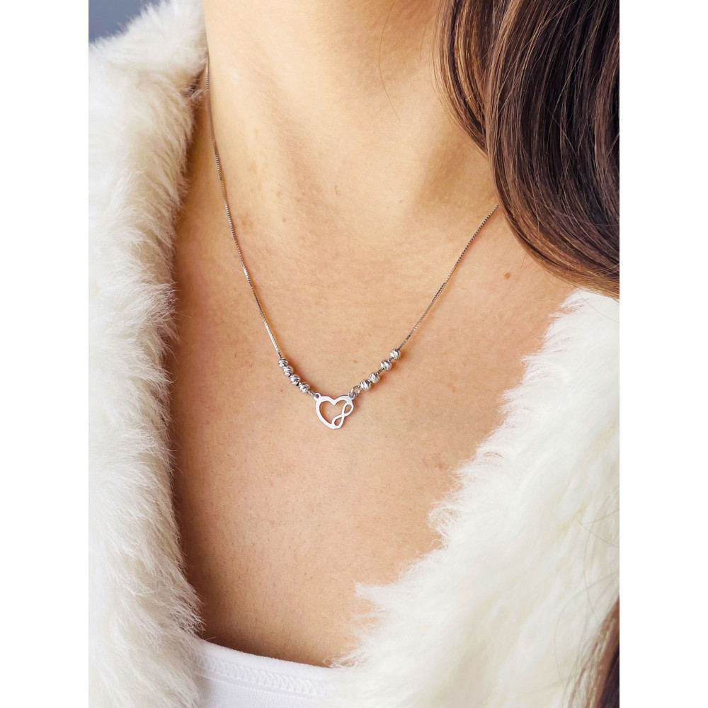 Herz und Infinity 925 Silber Halskette Halsband