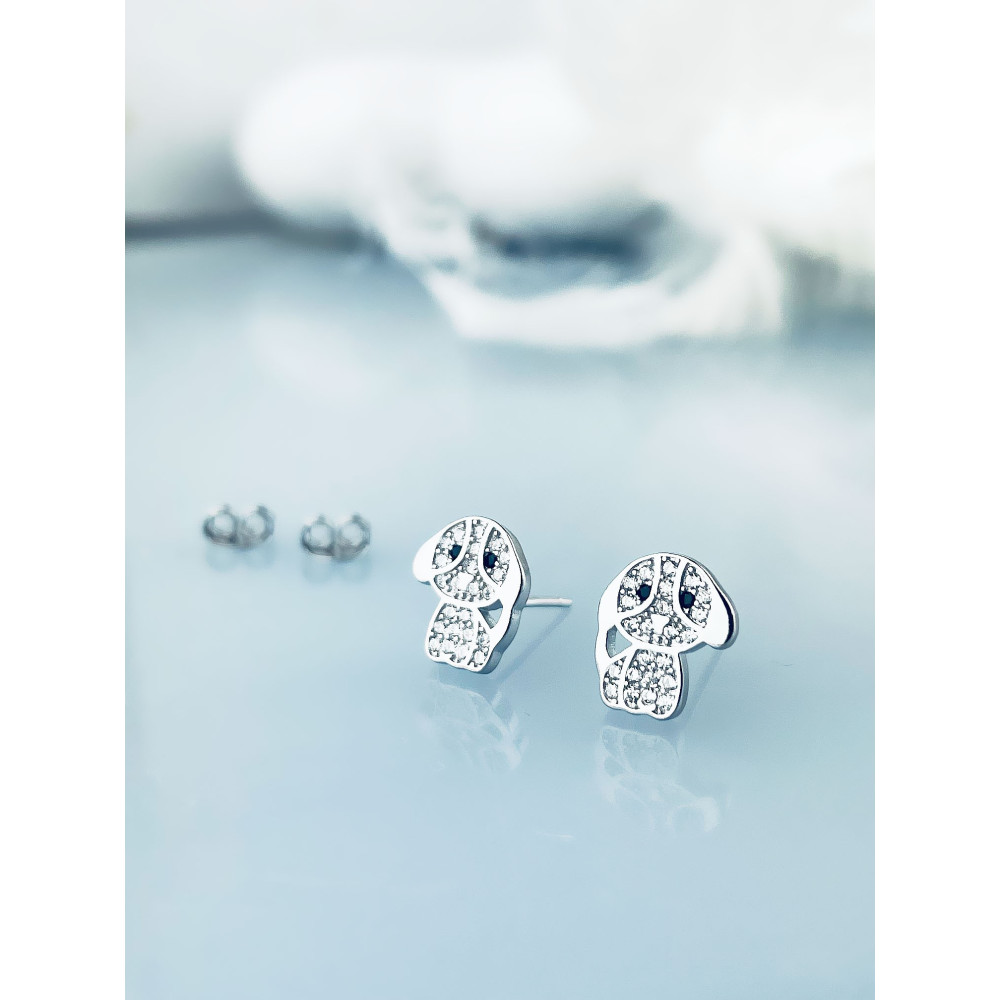 925 Silber Ohrringe Hund mit Zirkonia