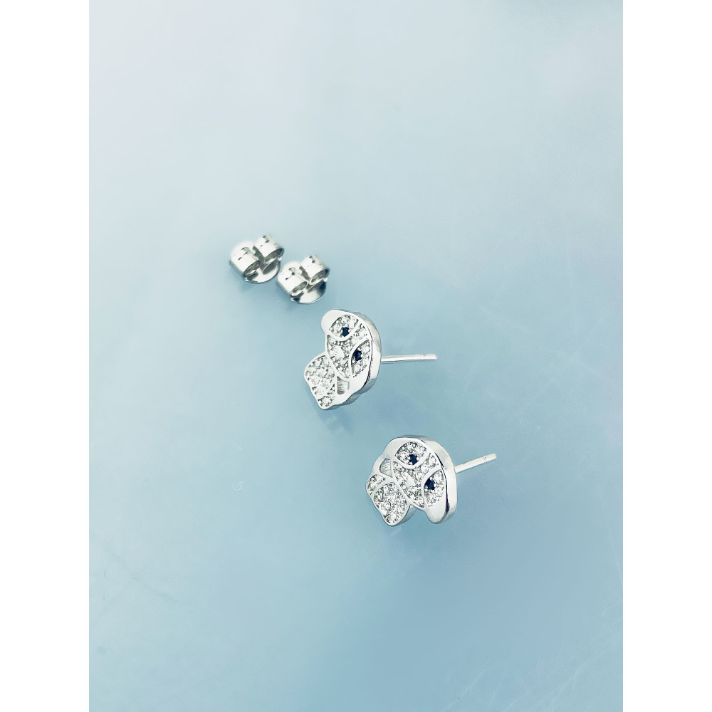 925 Silber Ohrringe Hund mit Zirkonia