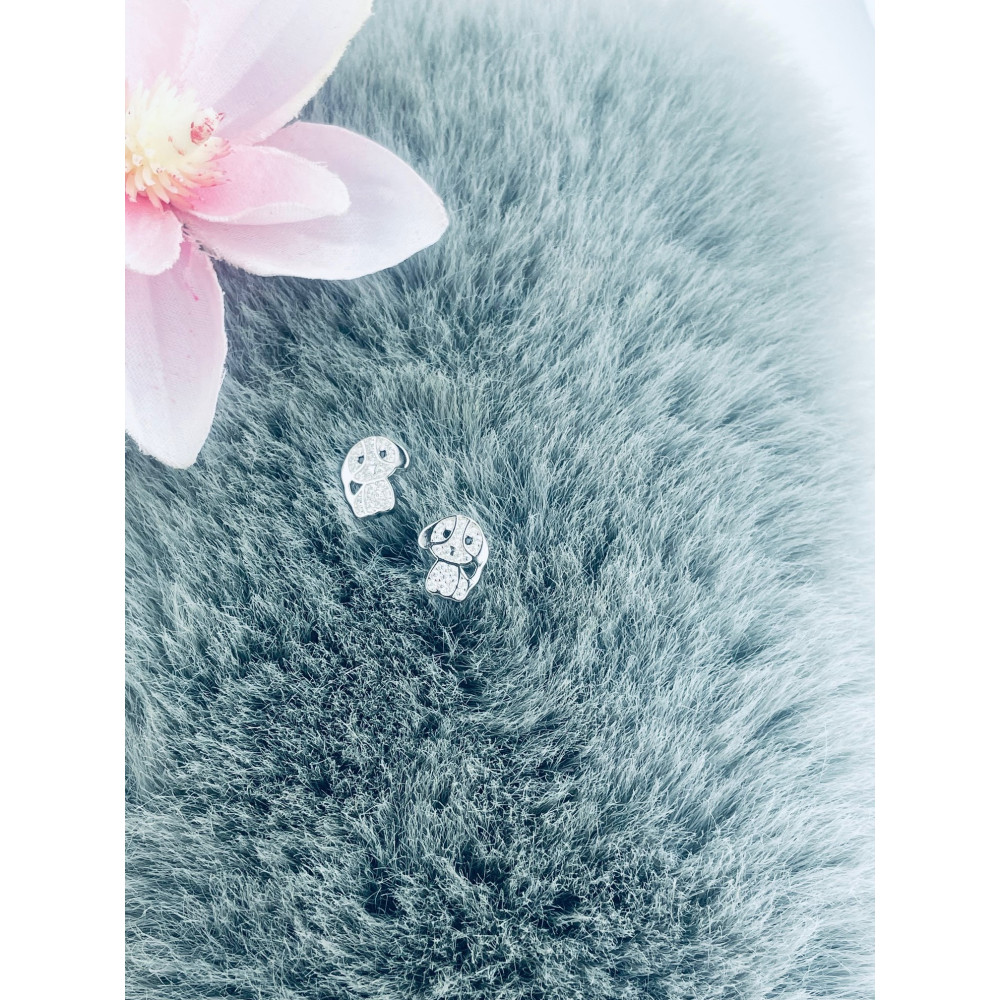 925 Silber Ohrringe Hund mit Zirkonia