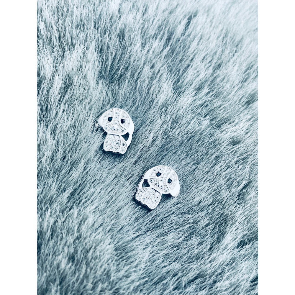 925 Silber Ohrringe Hund mit Zirkonia