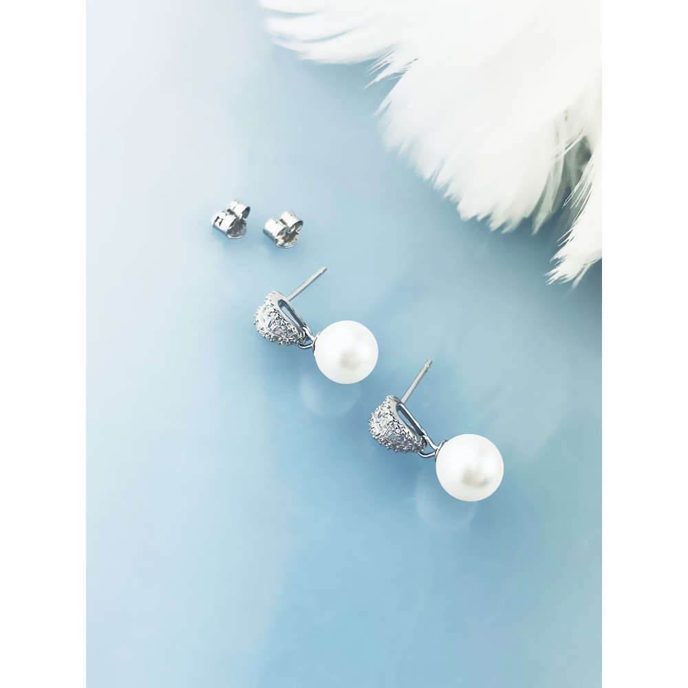 925 Silber Ohrringe mit Perlen und Zirkonia