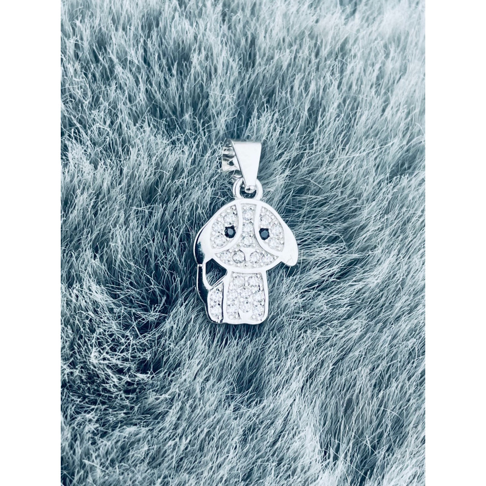 925 Silber Damen Medaillon Anh??nger Hund mit Zirkonia