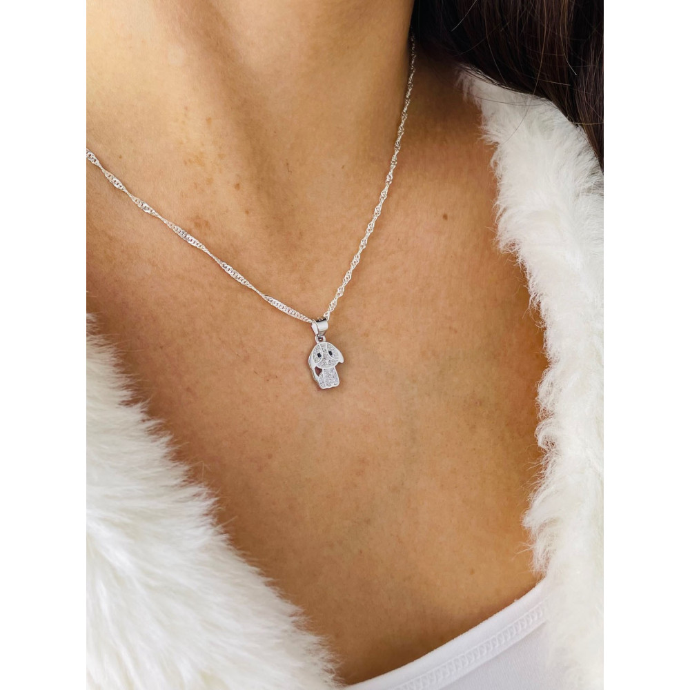 925 Silber Damen Medaillon Anh??nger Hund mit Zirkonia