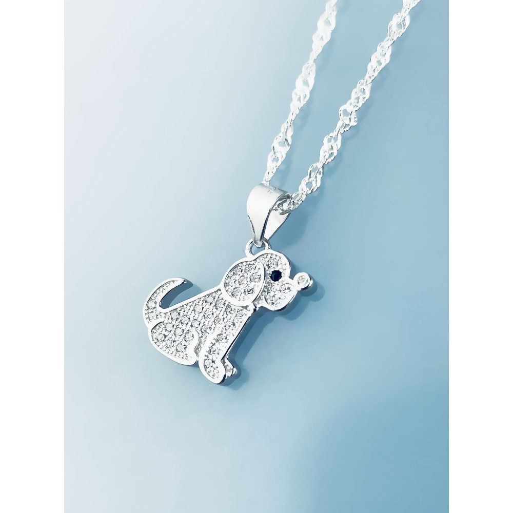 925 Silber Damen Medaillon Anh??nger Hund mit Zirkonia