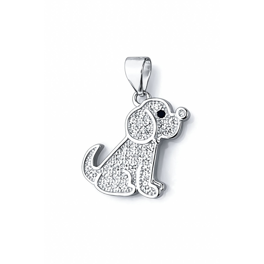 925 Silber Damen Medaillon Anh??nger Hund mit Zirkonia