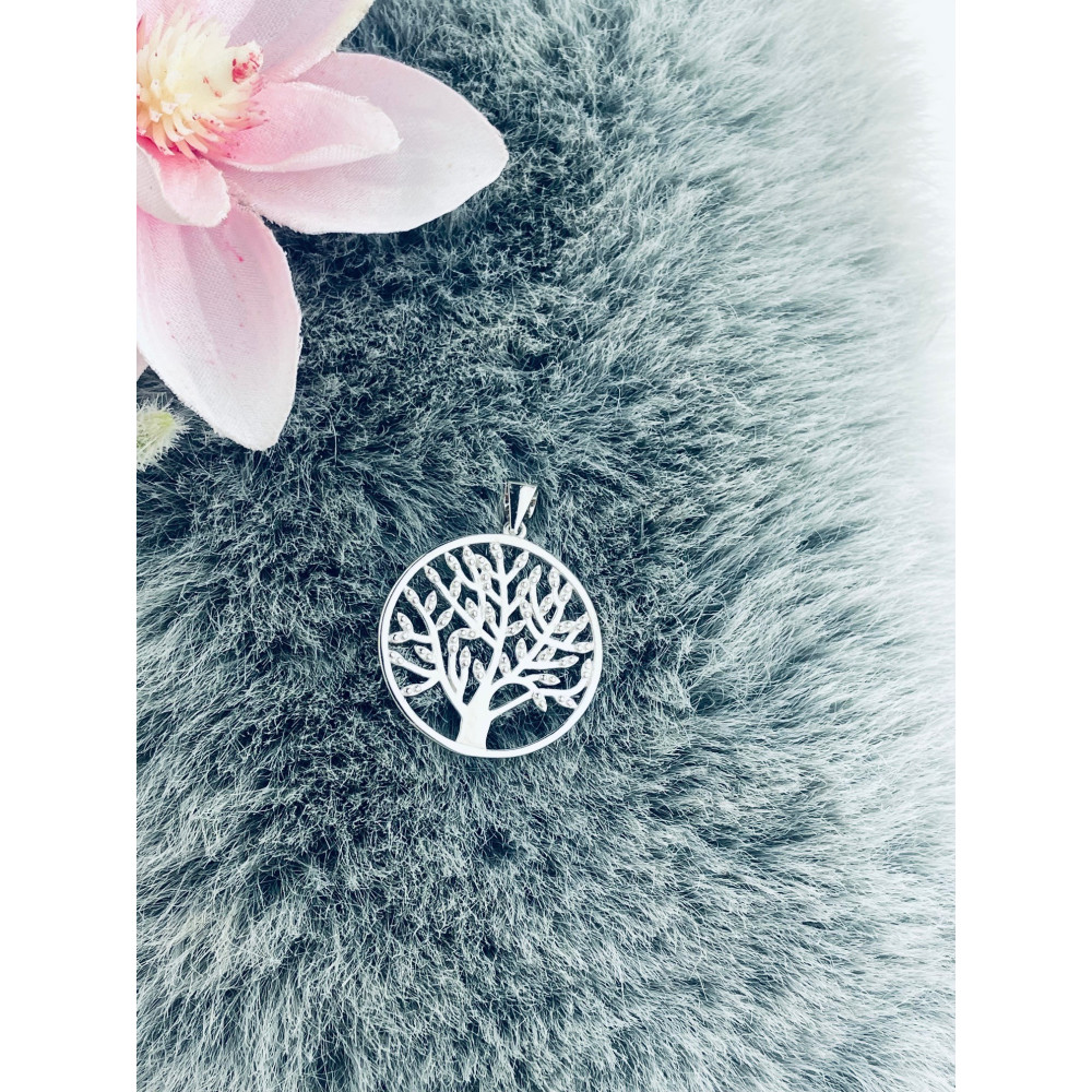 925 Silber Damen Medaillon Anh??nger Baum mit Zirkonia