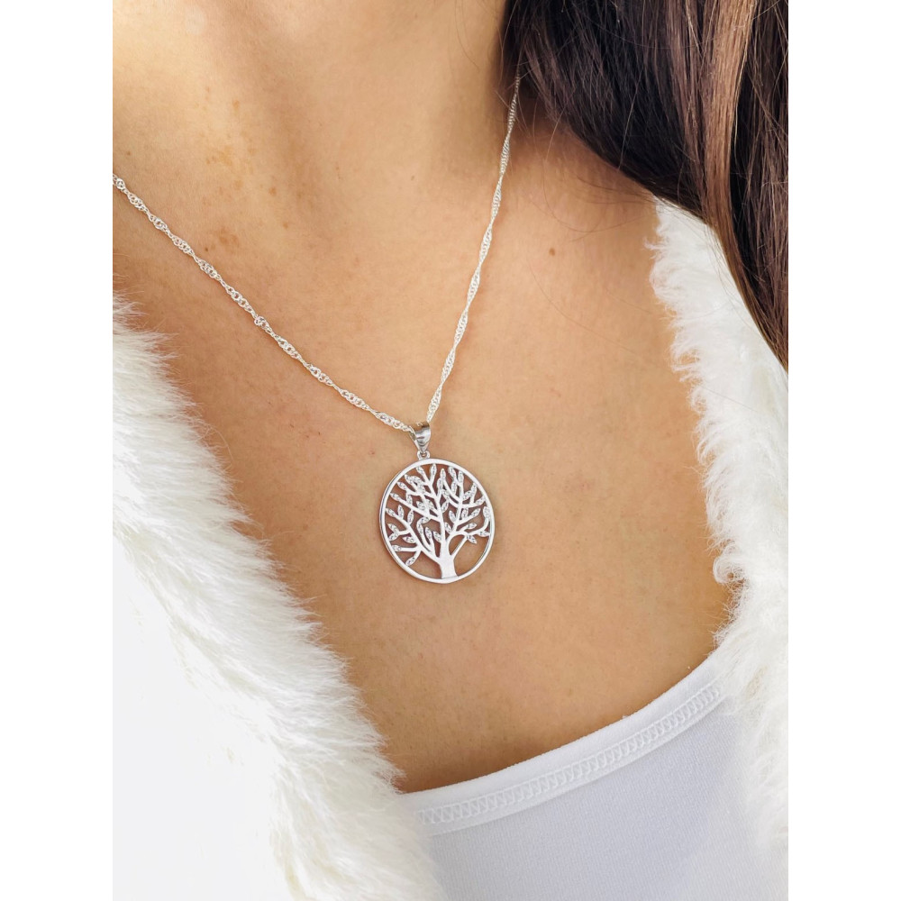 925 Silber Damen Medaillon Anh??nger Baum mit Zirkonia