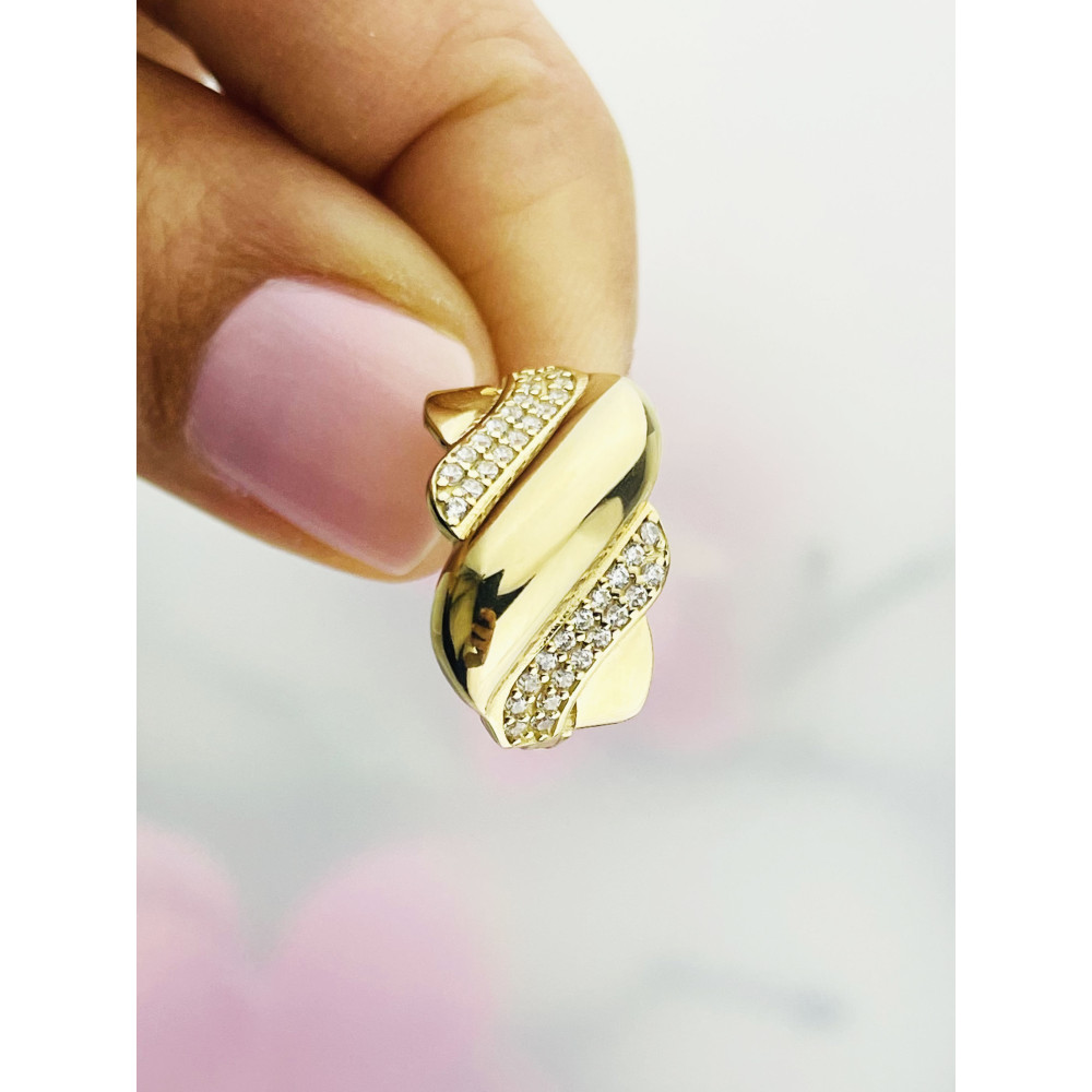 Wellen Gold Ohrringe Ohrhänger Ohrstecker mit Zirkonia Ohrschmuck Paar Gelbgold 585er 14KT