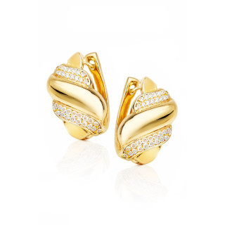 Wellen Gold Ohrringe Ohrhänger Ohrstecker mit Zirkonia Ohrschmuck Paar Gelbgold 585er 14KT