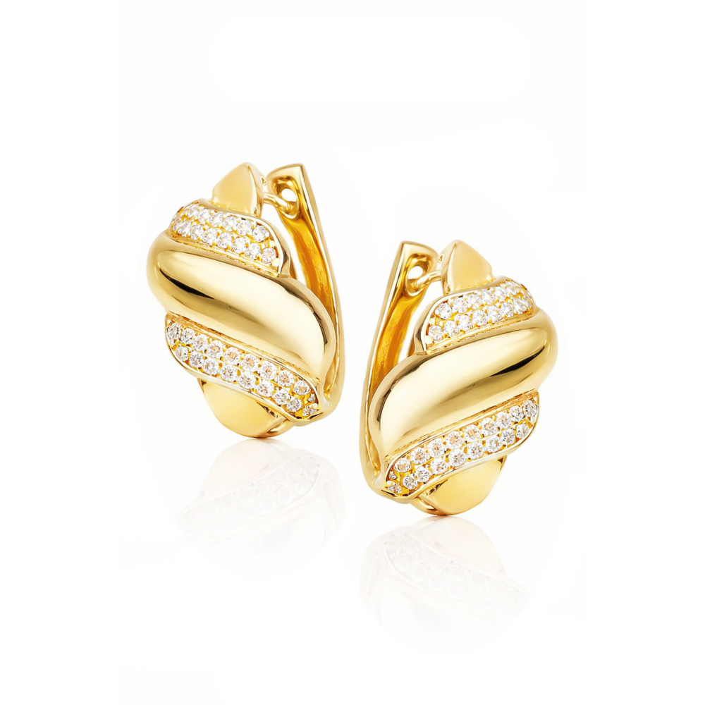 Wellen Gold Ohrringe Ohrhänger Ohrstecker mit Zirkonia Ohrschmuck Paar Gelbgold 585er 14KT