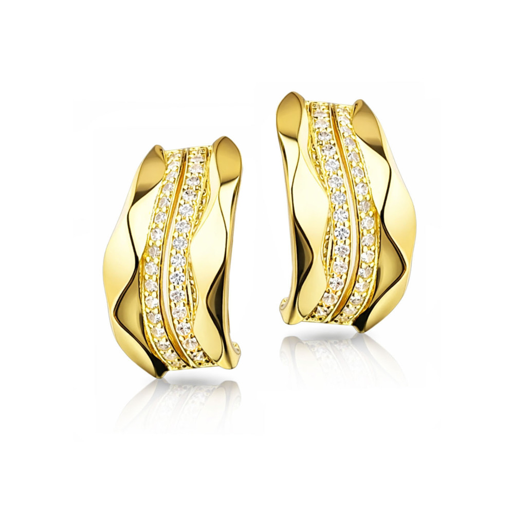 Raute Gold Ohrringe Ohrhänger Ohrstecker mit Zirkonia Ohrschmuck Paar Gelbgold 585er 14KT