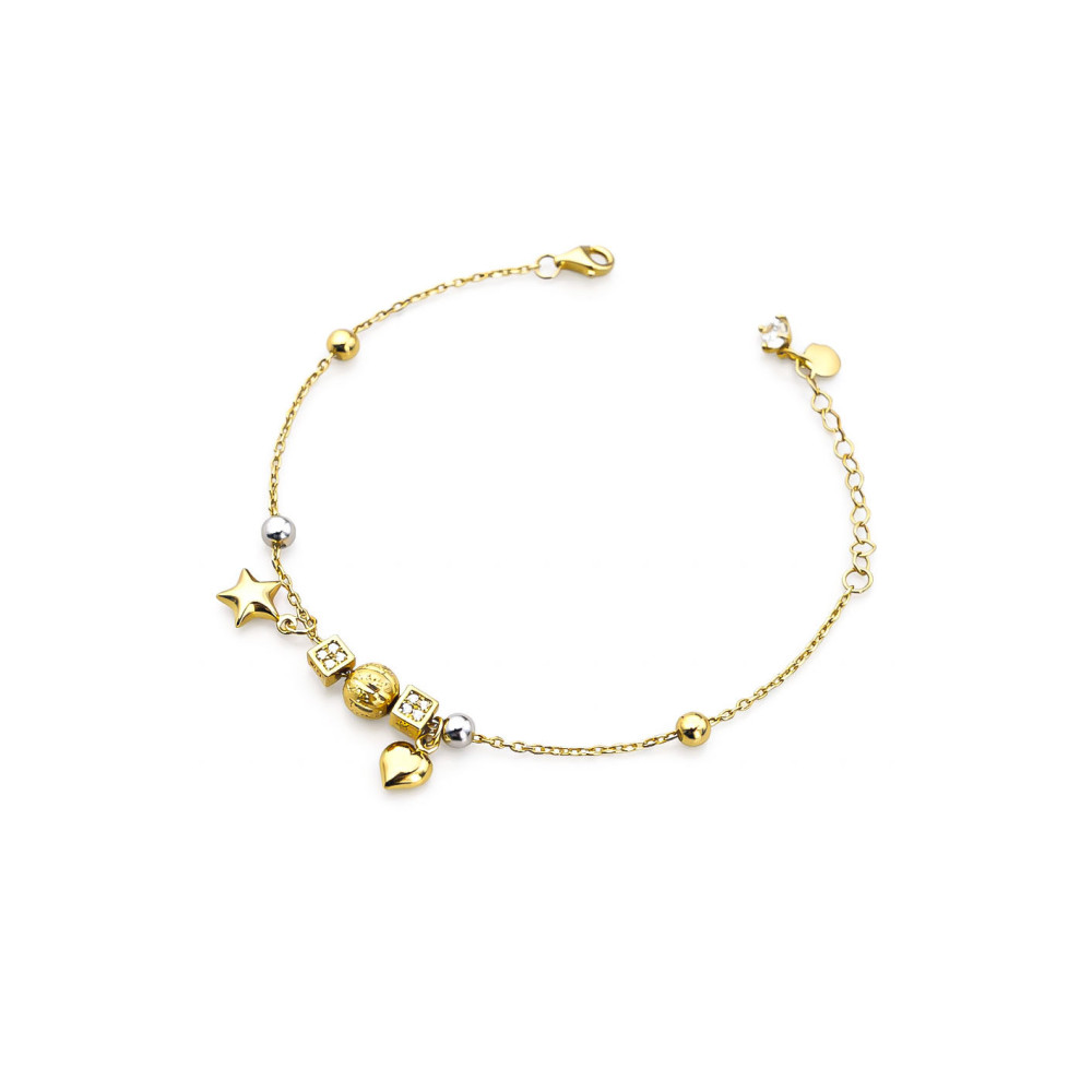 DamenGoldarmband Armband mit Herz und Stern Armkette Gelbgold 585er 14KT