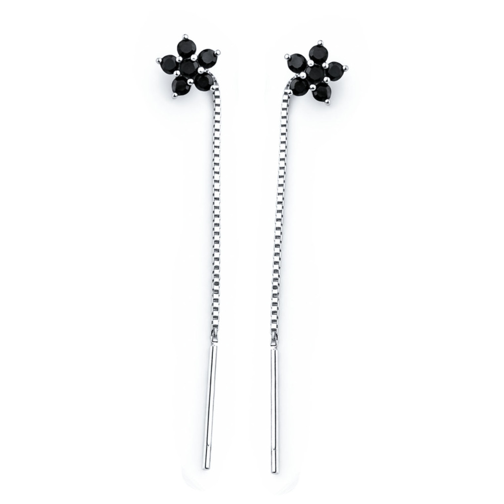 Blume 925 Silber Ohrringe mit schwarzer Stein