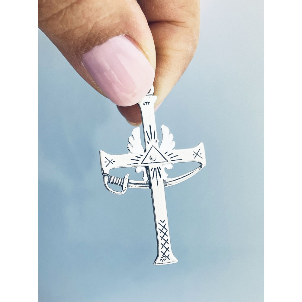 Anhänger Kreuz Kreuzanhänger aus Sterlingsilber mit Adler und Zobel